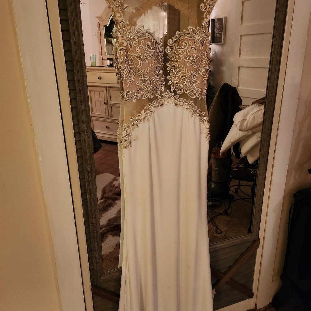 BEAUTIFUL  Cream and white  Shear Bodice  Formal gown